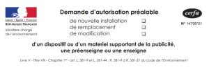 Cerfa demande d'autorisation préalable pour enseigne